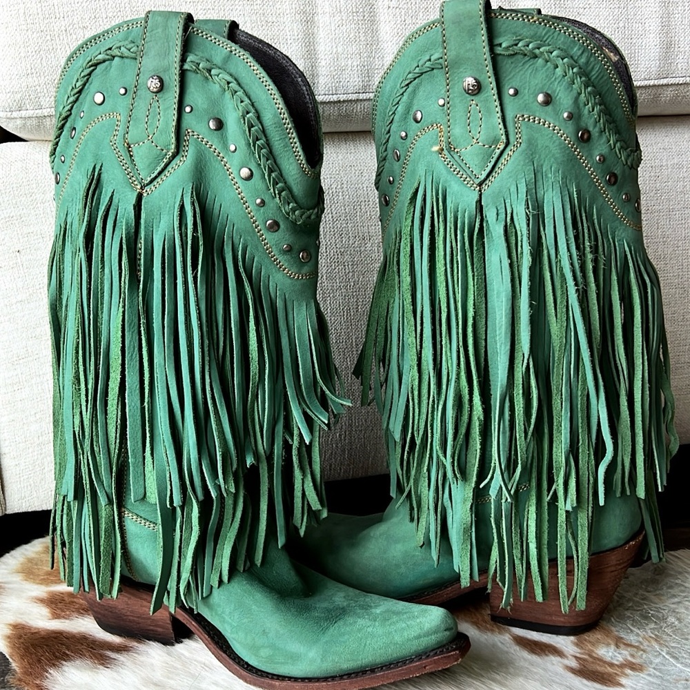 Liberty black Vegas fringe boots green